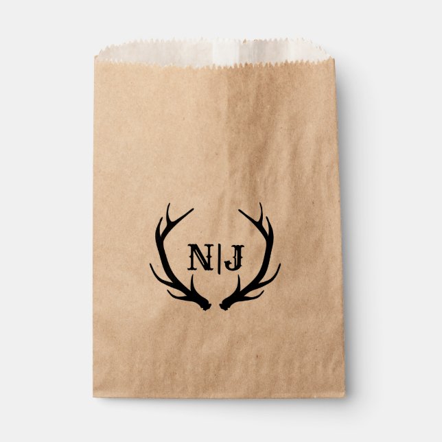 Monogram Rustic Deer Antlers Personalisiert Gefall Geschenktütchen (Vorderseite)