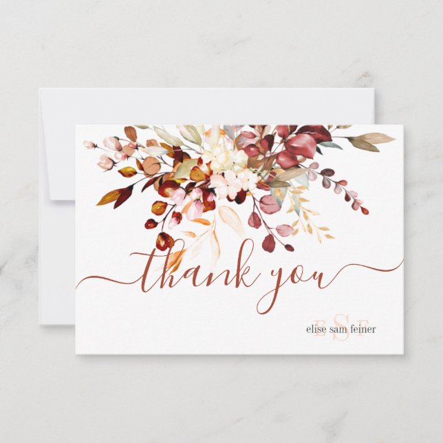 Monogram Rustic Eucalyptus Fall Foliage Vielen Dan Dankeskarte (Vorderseite)