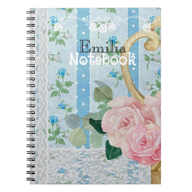 Monogram rustic floral pink Blue Antique artwork Notizblock (Vorderseite)