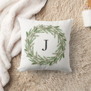 Monogram Rustic Greenerity Pine Wreath Holiday Kissen