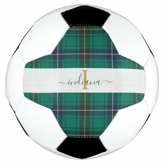 Monogram Rustic Kariert Script Name Tartan Fußball (Vorderseite)