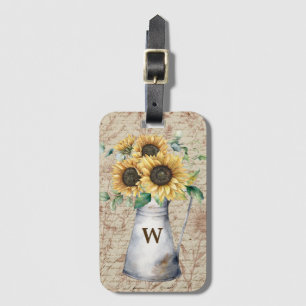 Monogram Rustic Sunflower Vintag Letter Decoupage Gepäckanhänger
