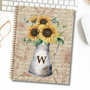 Monogram Rustic Sunflower Vintag Letter Decoupage Notizbuch