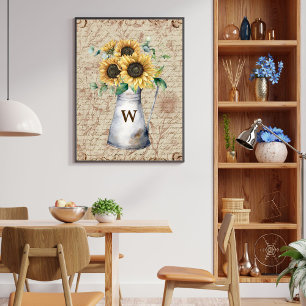 Monogram Rustic Sunflower Vintag Letter Decoupage Poster