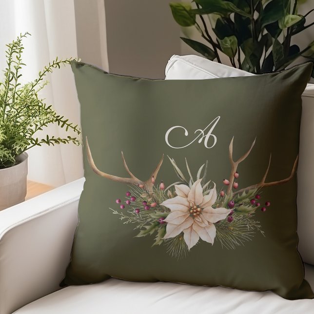 Monogram Rustic Watercolor Botanische Weihnachtsze Kissen (Von Creator hochgeladen)