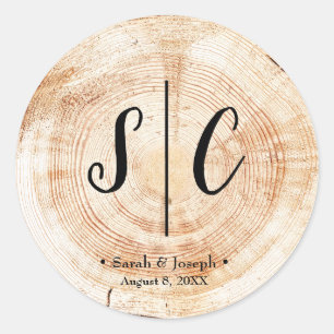 Monogram Rustic Wedding Wood Disk Slab Runder Aufkleber