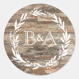 Monogram Rustic Wood Style Classic Round Sticker