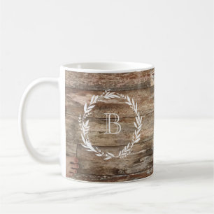 Monogram Rustic Wood Style Latte Tasse