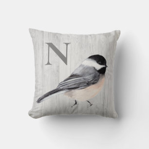Monogram Rustica Watercolor Bird Kissen