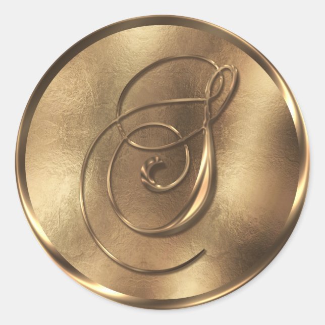 Monogram S Bronze Wedding Invitation Holiday Runder Aufkleber (Vorderseite)