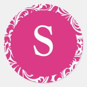Monogram S Fuchsia White Siegel für Wedelmongra Runder Aufkleber
