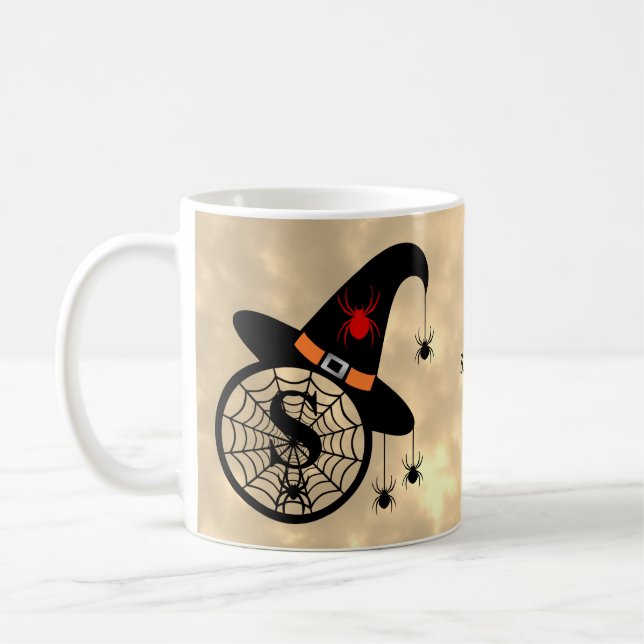 Monogram S Halloween Sky Hexenspinnen Name Kaffeetasse (Links)