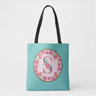 Monogram S Letter with Peony Blume Image Toag