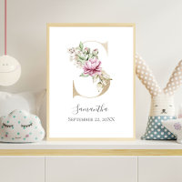 Monogram S Pink White Floral Gold Letter Kinderzim