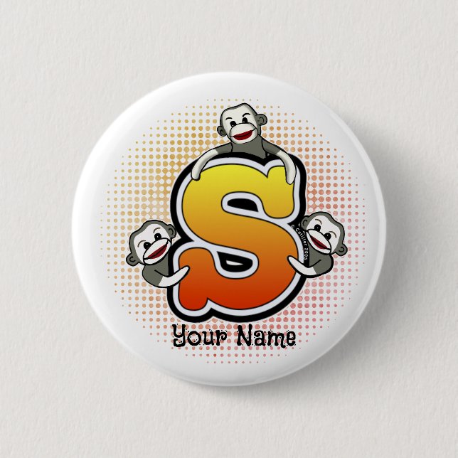 Monogram S Sock Monkey Button (Vorderseite)