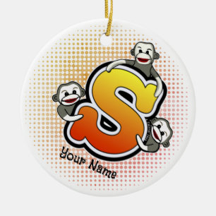 Monogram S Sock Monkey Keramik Ornament