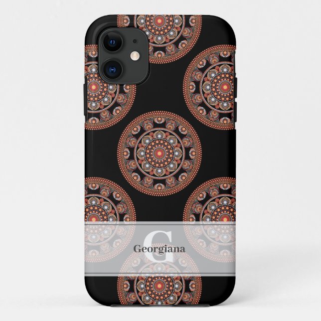 Monogram Safari Sunset Bohemisch Polka Dot Mandala Case-Mate iPhone Hülle (Rückseite)
