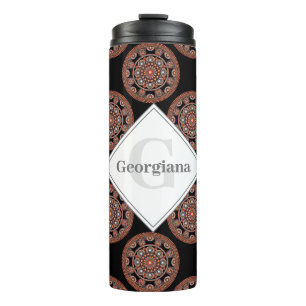 Monogram Safari Sunset Bohemisch Polka Dot Mandala Thermosbecher