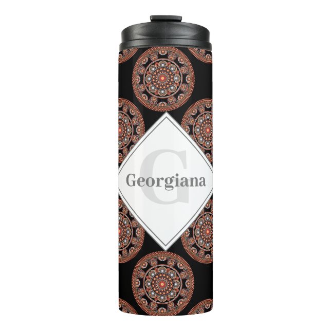 Monogram Safari Sunset Bohemisch Polka Dot Mandala Thermosbecher (Vorderseite)