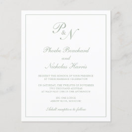 Monogram Sage Green Budget Hochzeitseinladung