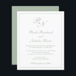 Monogram Sage Green Budget Hochzeitseinladung<br><div class="desc">Traditionelles Budget Hochzeitseinladung mit einem einfachen und klassischen Design mit Ihren beiden ersten Monogramm und Ihren Namen in einer eleganten Kalligraphie innerhalb eines dünnen Randes. Alle Designelemente sind grün über einen weißen Hintergrund und können im Designbearbeitungstool geändert werden. Dieses elegante Design ist perfekt für eine formelle Hochzeit.</div>