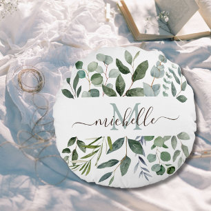 Monogram Sage Green Eucalyptus Greenerenerenerity  Rundes Kissen
