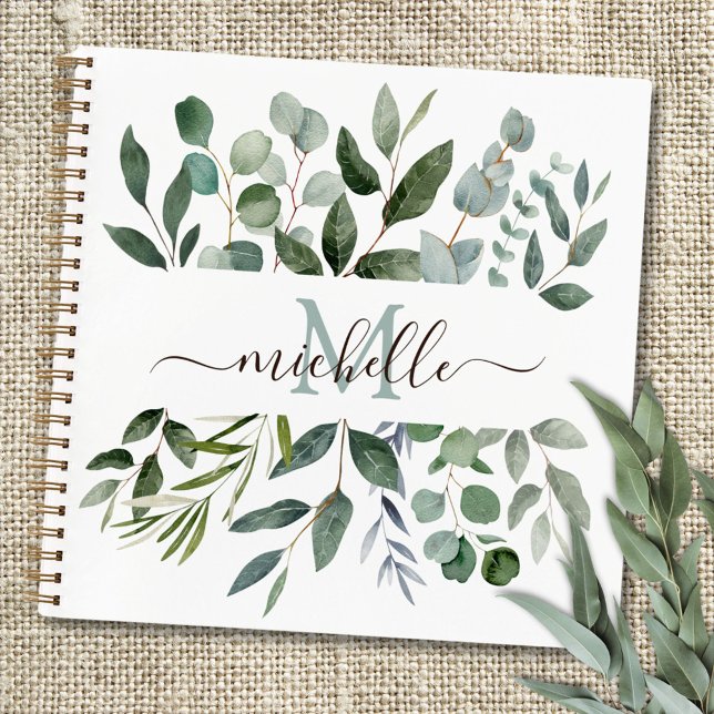 Monogram Sage Green Eukalyptus Greenerity Notizbuch (In situ)