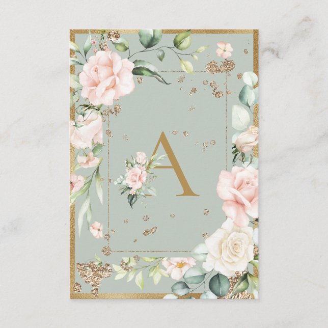 Monogram Sage Green Floral Elegante Letter A Dankeskarte (Vorderseite)