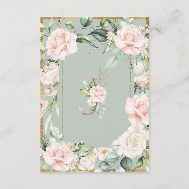 Monogram Sage Green Floral Rosen Letter J Dankeskarte (Vorderseite)
