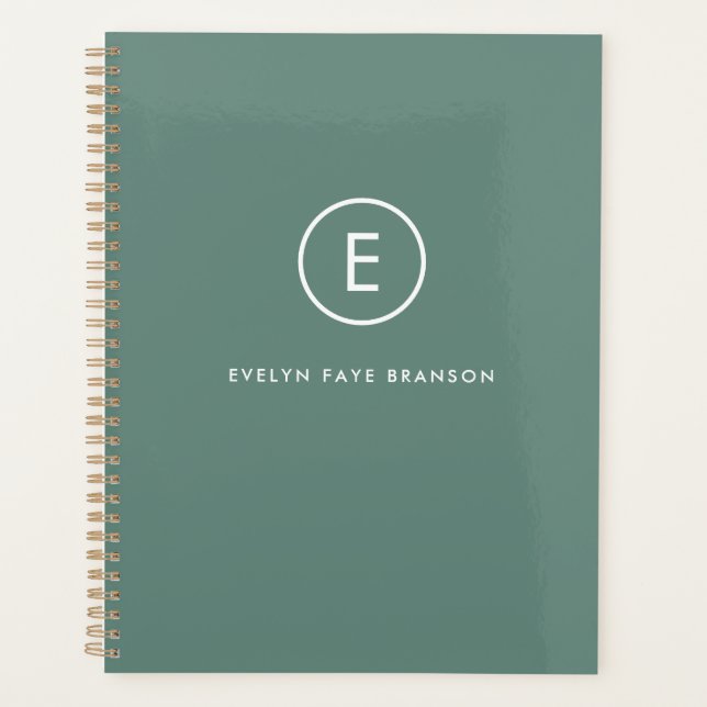 Monogram Sage Green Minimal Simple Modern Scandi Planer (Vorderseite)