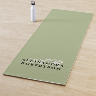 Monogram Sage Green Minimalist White Black Stylish Yogamatte