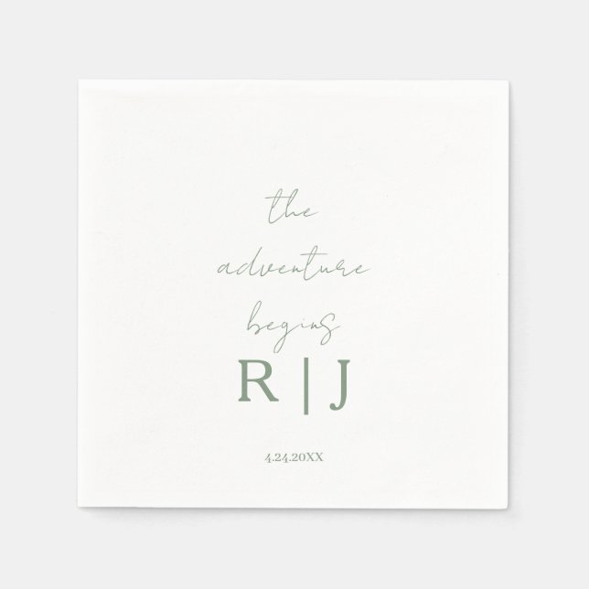 Monogram Sage Green Quote Adventure Begins Wedding Serviette (Vorderseite)