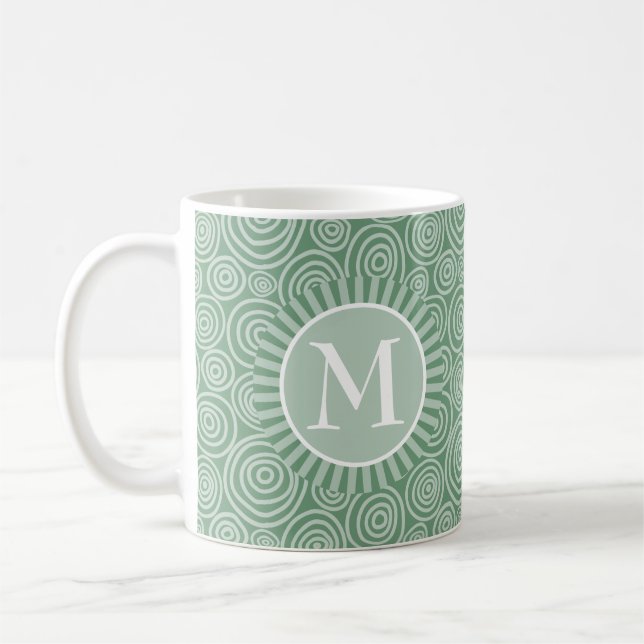 Monogram Sage Green Spirals - Personalisiert Kaffeetasse (Links)