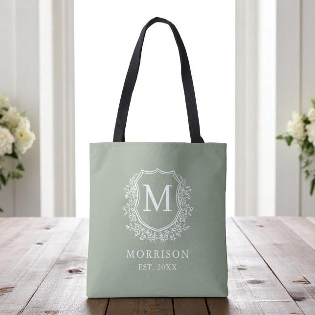Monogram Sage Green Wappen Botanical Wedding (Von Creator hochgeladen)