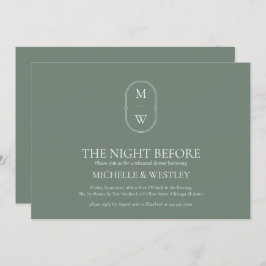 Monogram Sage Green Wedding Probe Dinner Einladung