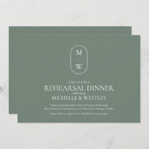 Monogram Sage Green Wedding Probe Dinner Einladung
