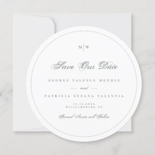 Monogram Sage Grey Frame Foto Save the Date Einladung