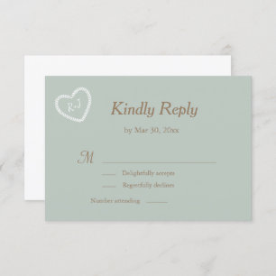 Monogram Sage White Gold Heart Shaping Wedding RSV Einladung