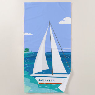Monogram Sailboat Coastal Seaview Beach Handtuch