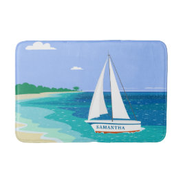 Monogram Sailboat Coastal Tropical Beach Bath Mat Badematte