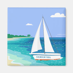 Monogram Sailboat Coastal Tropical Beach Magnet