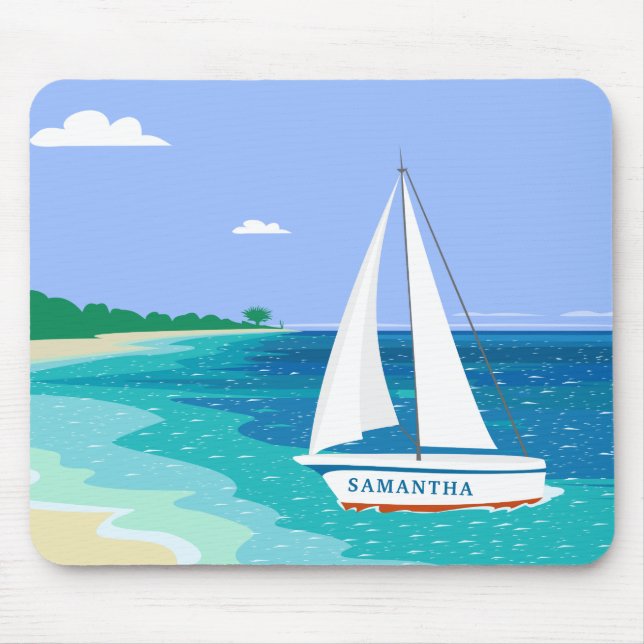 Monogram Sailboat Coastal Tropical Beach Mousepad (Vorne)