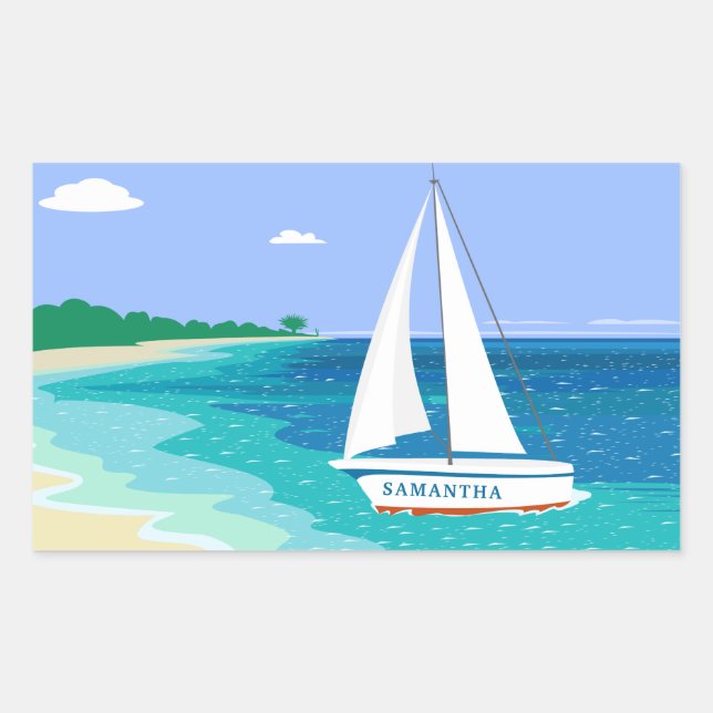 Monogram Sailboat Coastal Tropical Beach Stickers (Vorderseite)
