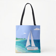 Monogram Sailboat Coastal Tropical Beach Tote Bag