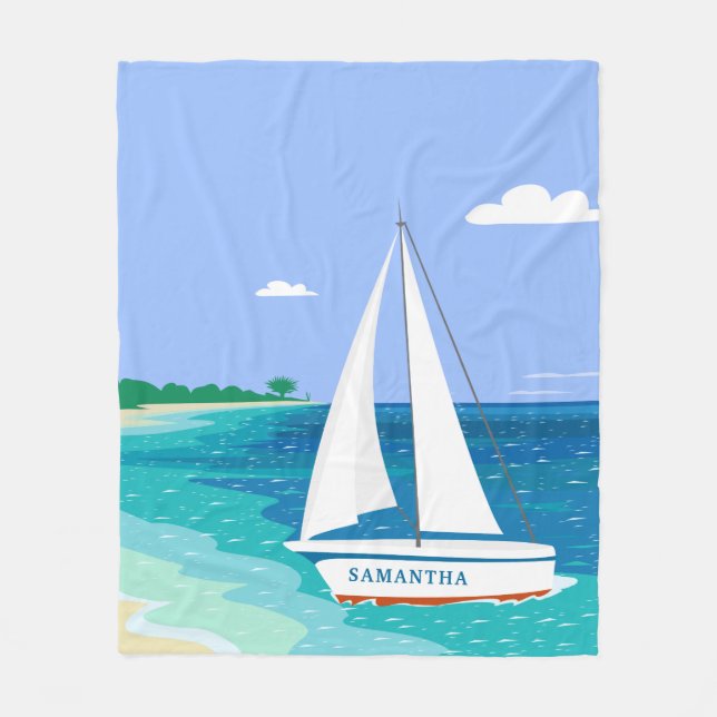 Monogram Sailboat Coastal Tropical Fleece Blanket (Vorderseite)