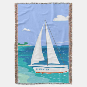 Monogram Sailboat Coastal Tropical Throw Blanket Decke