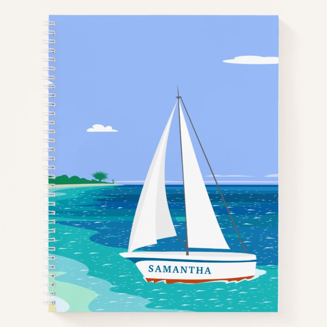 Monogram Sailboat Ocean Seaview Spiral Notebook Notizbuch (Vorderseite)