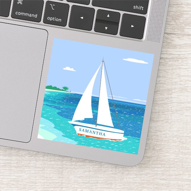 Monogram Sailboat Ocean Tropical Seaview Aufkleber (Detail)