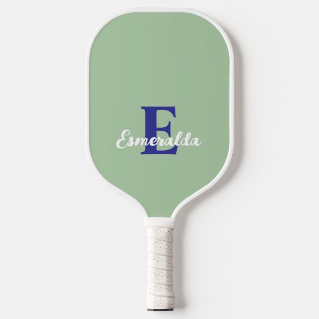 Monogram Salbei Blau, modern minimalistisch Pickleball Schläger (Vorderseite)