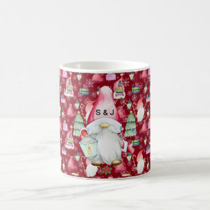 Monogram Santa Gnome for Christmas Pattern Red Kaffeetasse